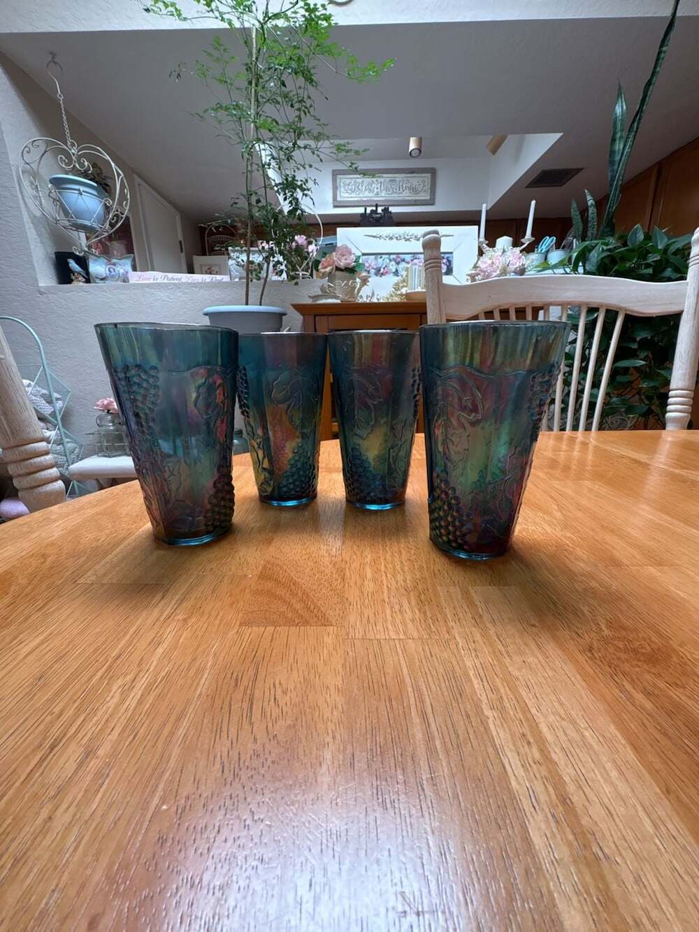 Set of 4 Vintage Indiana Glass Harvest Grape Iridescent Blue Carnival Tumblers